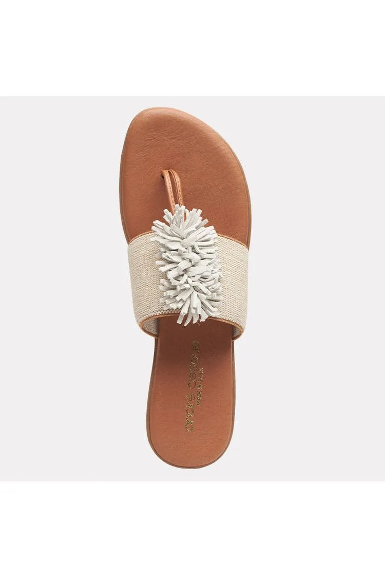 André Assous Novalee Featherweights ™  Pompom Flip Flop Sandals | Beige Linen Elastic
