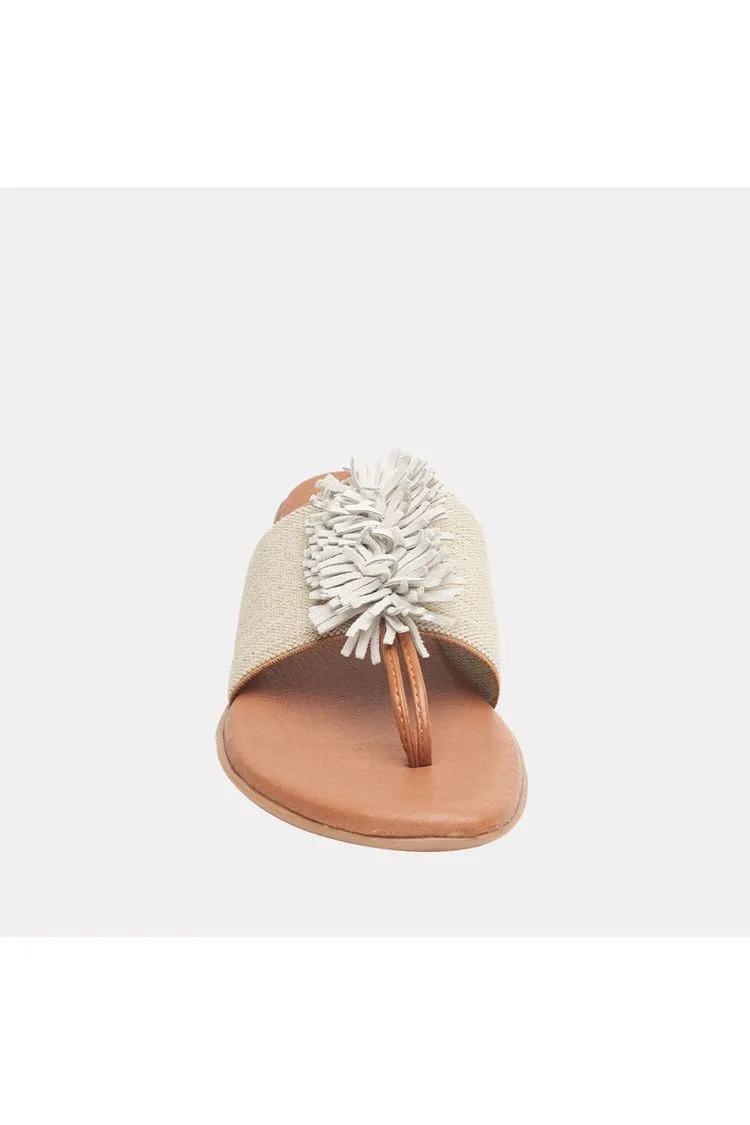 André Assous Novalee Featherweights ™  Pompom Flip Flop Sandals | Beige Linen Elastic