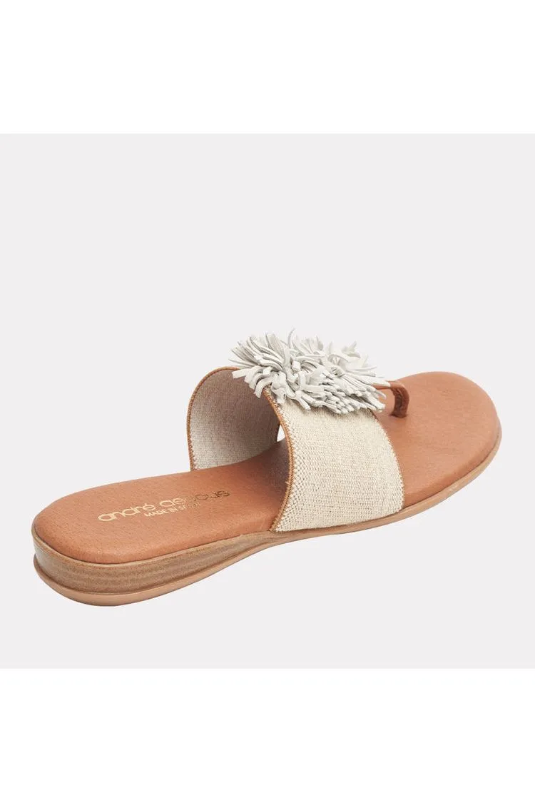 André Assous Novalee Featherweights ™  Pompom Flip Flop Sandals | Beige Linen Elastic
