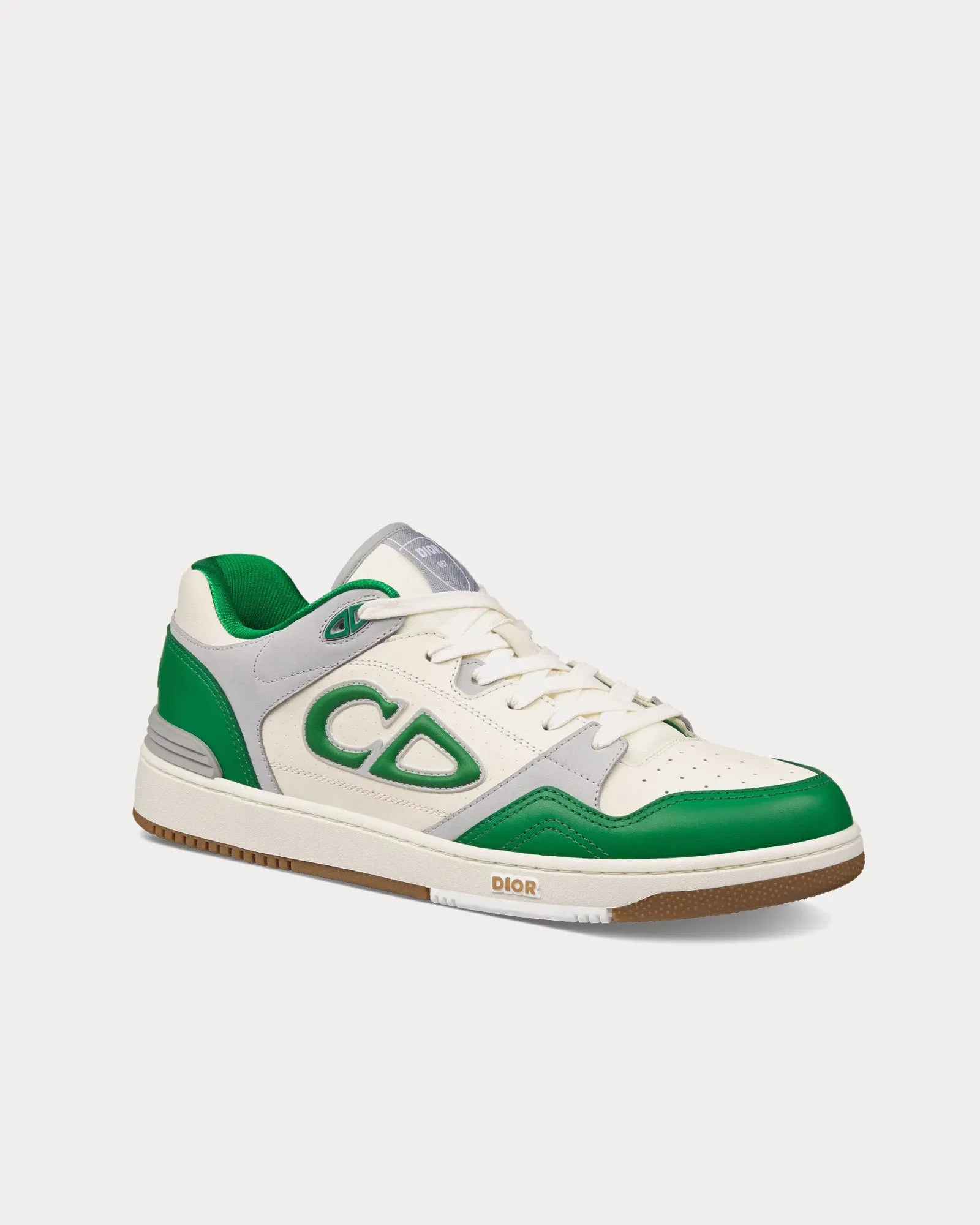 B57 Green and Cream Smooth Calfskin with Light Gray Suede Low Top Sneakers