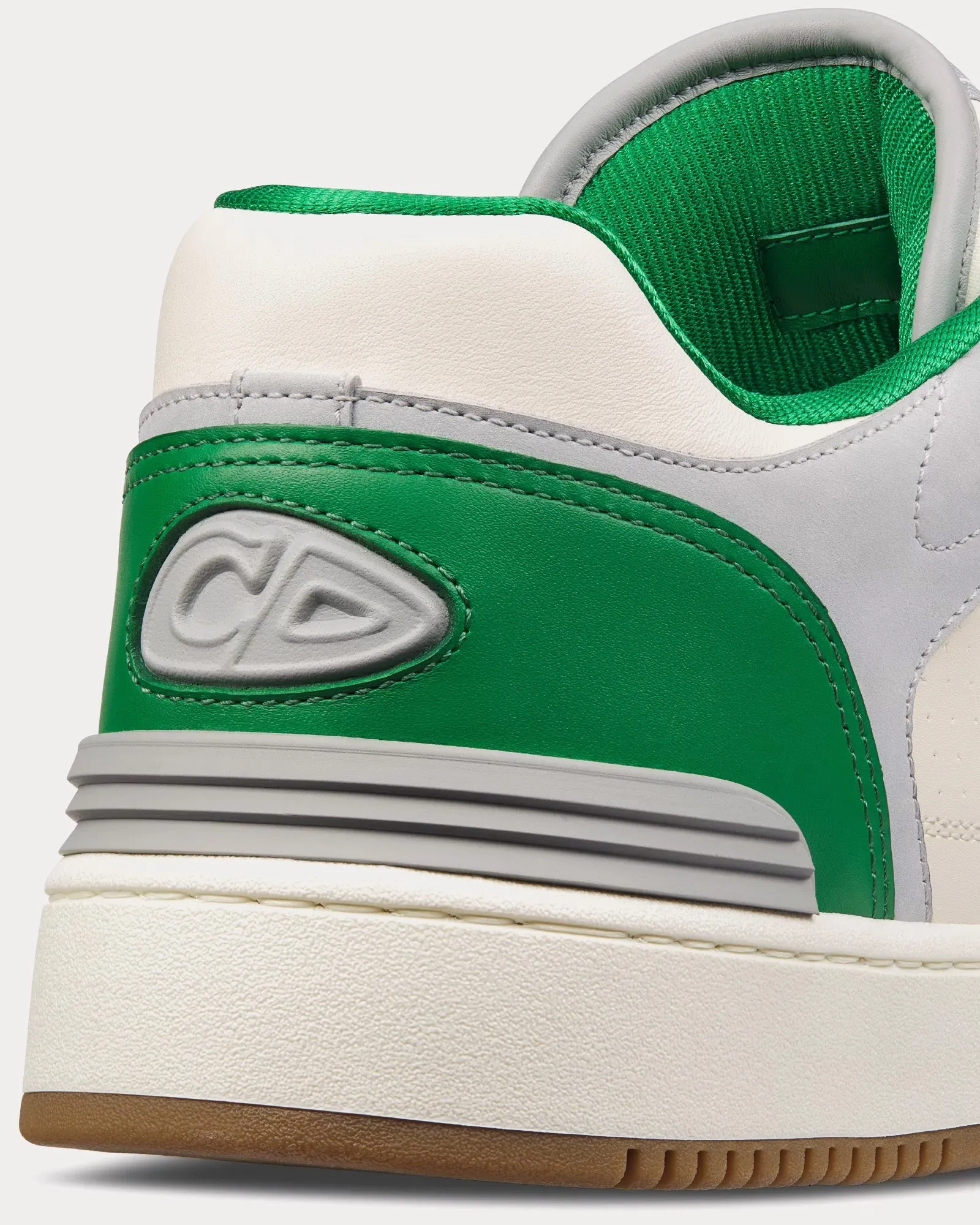 B57 Green and Cream Smooth Calfskin with Light Gray Suede Low Top Sneakers