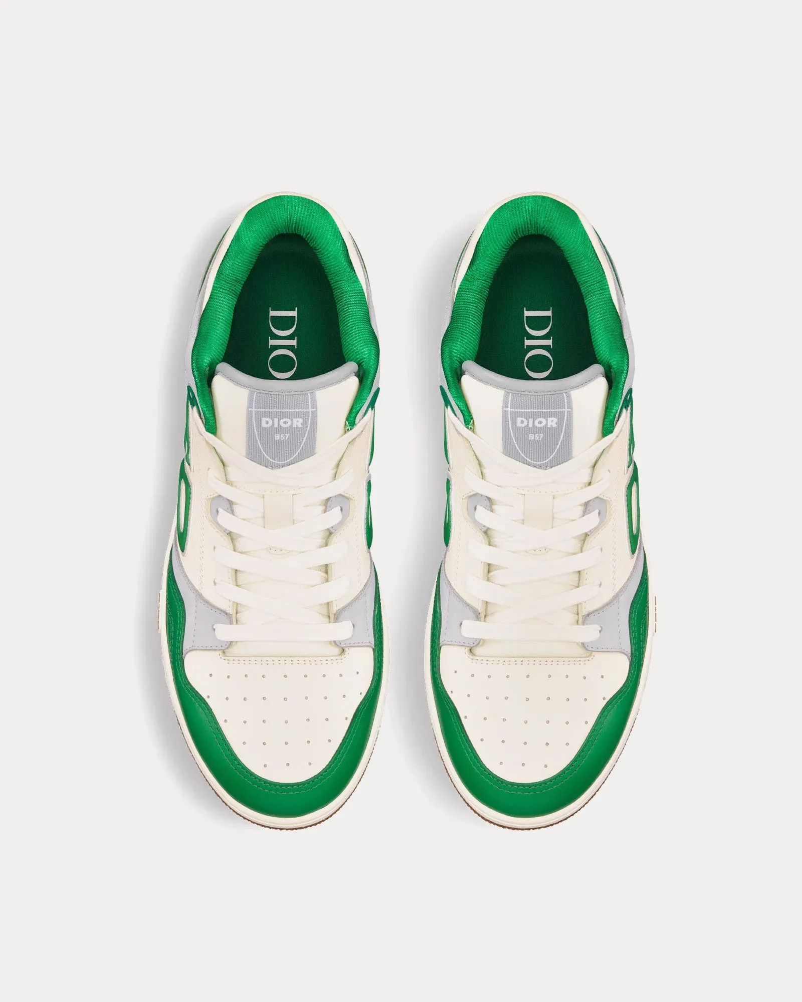 B57 Green and Cream Smooth Calfskin with Light Gray Suede Low Top Sneakers