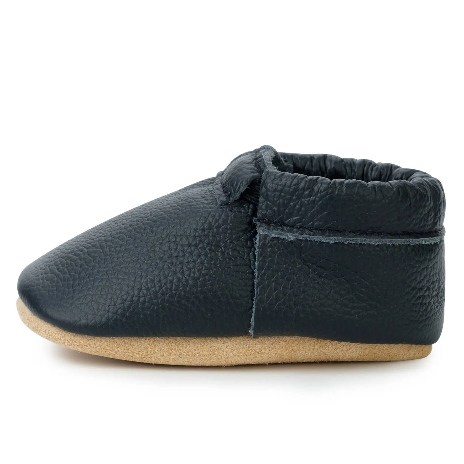 BirdRock Baby - Fringeless Baby Moccasins - Leather Baby Shoes (Black & Tan)