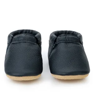 BirdRock Baby - Fringeless Baby Moccasins - Leather Baby Shoes (Black & Tan)