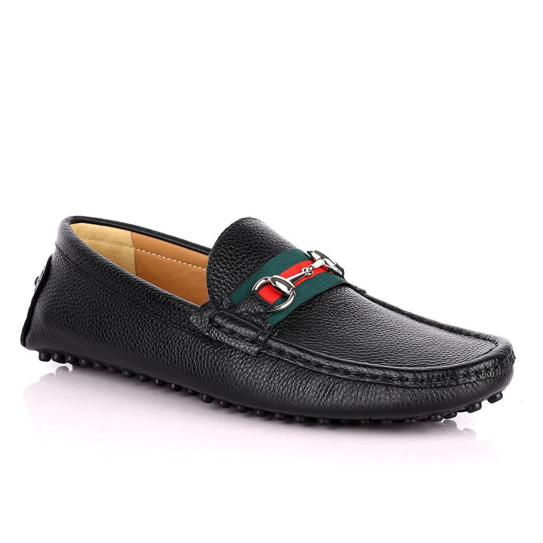 Black Horsebit Leather Web Drivers
