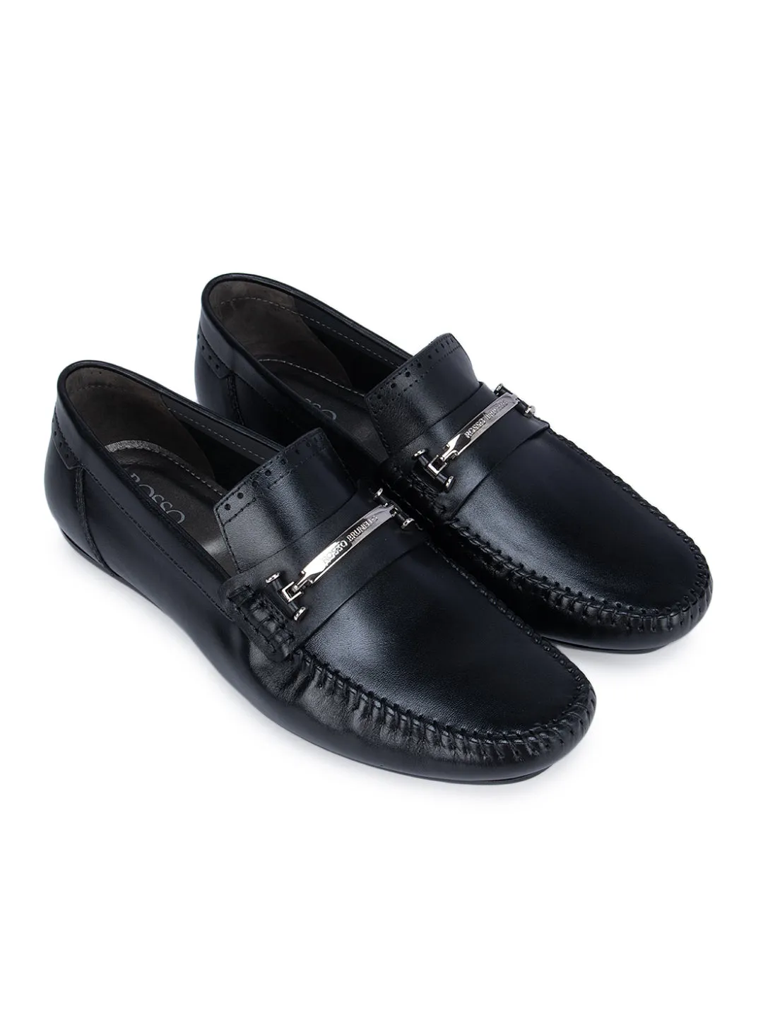 Black Moccasins With Metal Buckle