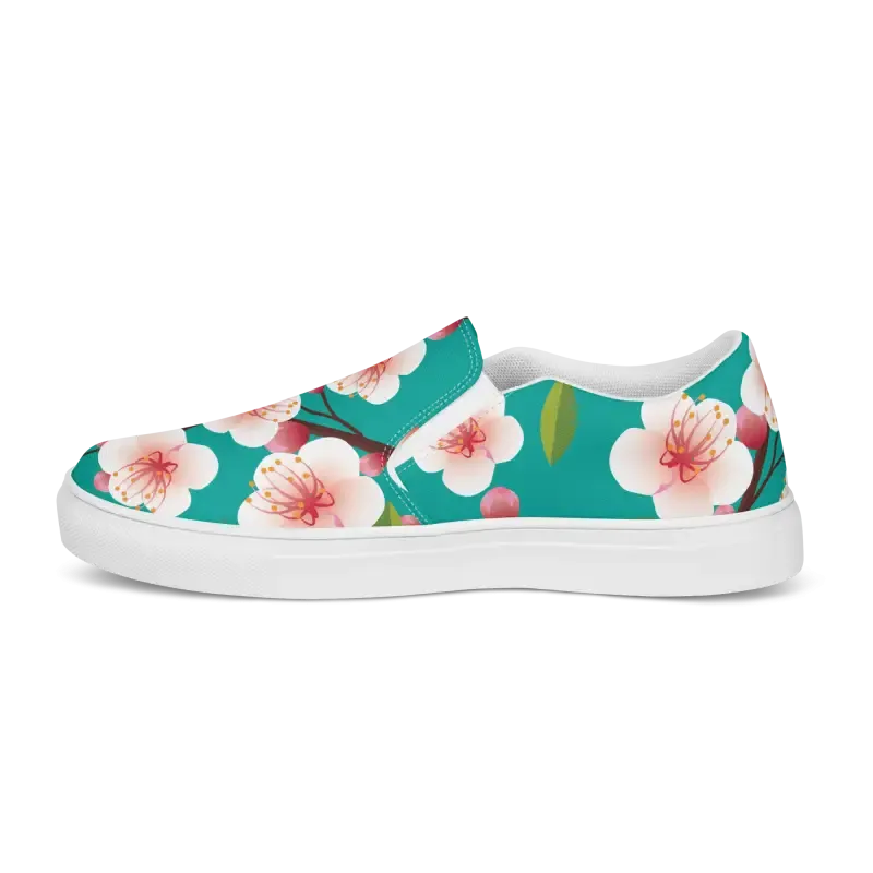 Blue Flowers on Womens Slip on Canvas Shoes