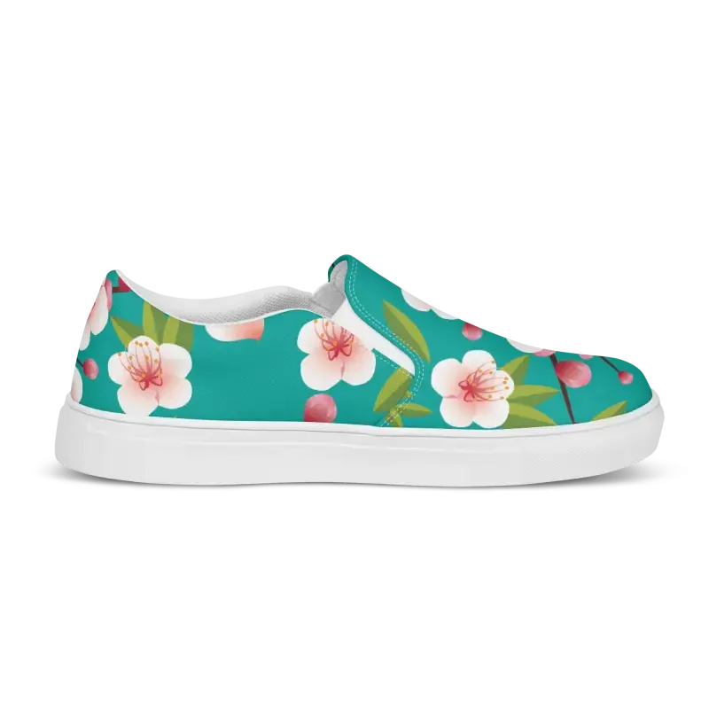 Blue Flowers on Womens Slip on Canvas Shoes