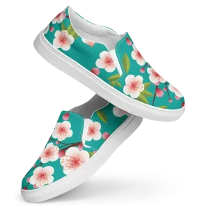 Blue Flowers on Womens Slip on Canvas Shoes