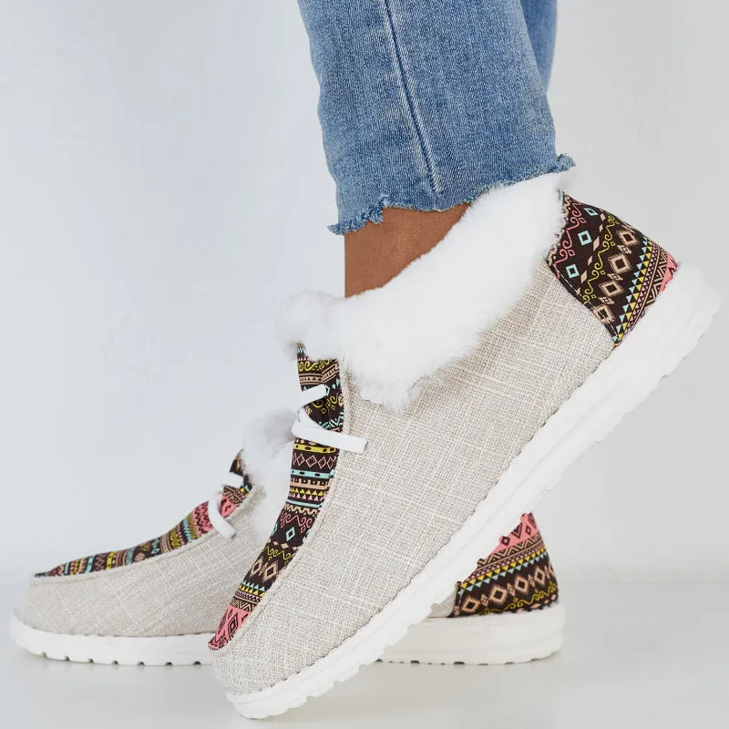 Boho Style Winter Shoes Slip on Loafers Warm Fur Lined Ankle Boots