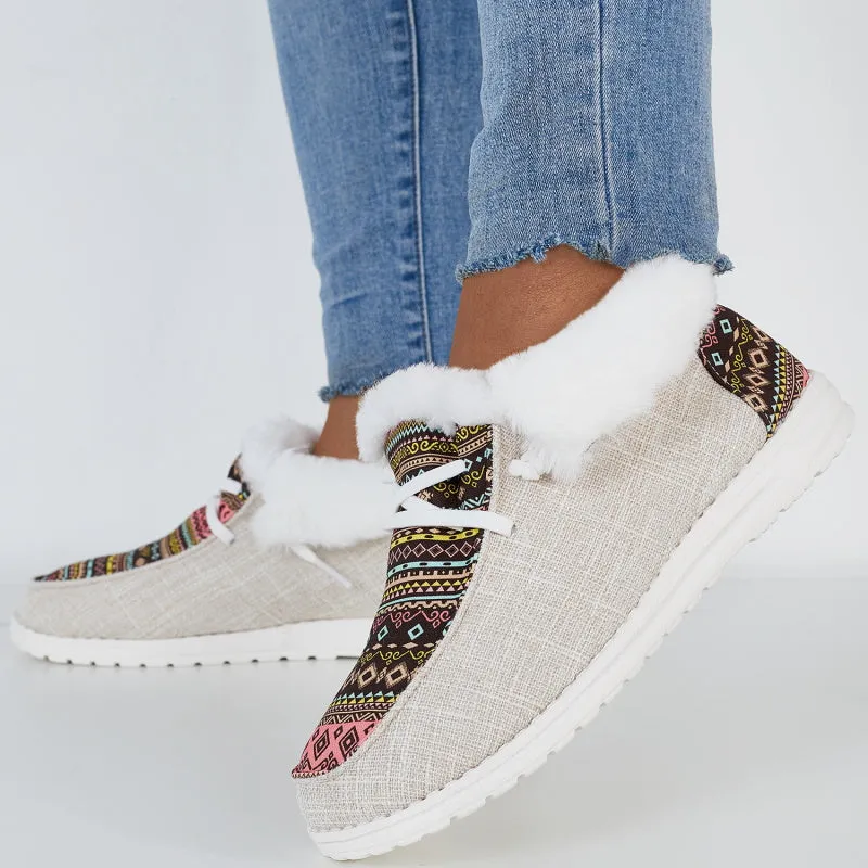 Boho Style Winter Shoes Slip on Loafers Warm Fur Lined Ankle Boots