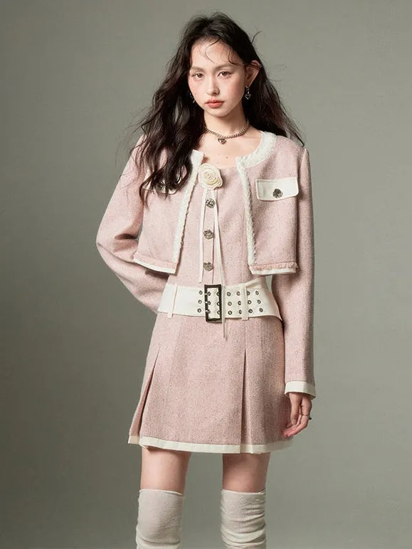Chic Tweed Short Jacket ＆ Slip Skirt