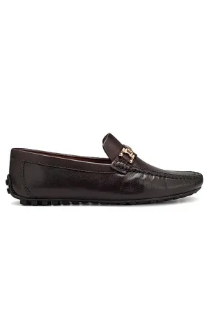 Coffee Leather Moccasins With Buckle