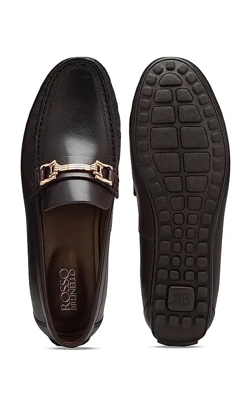 Coffee Leather Moccasins With Buckle