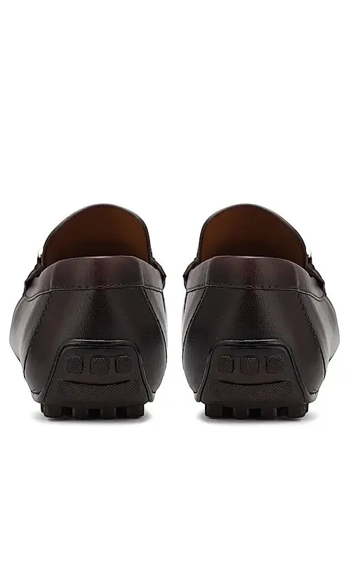 Coffee Leather Moccasins With Buckle
