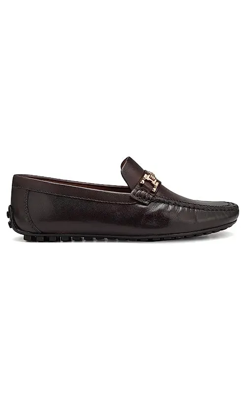 Coffee Leather Moccasins With Buckle