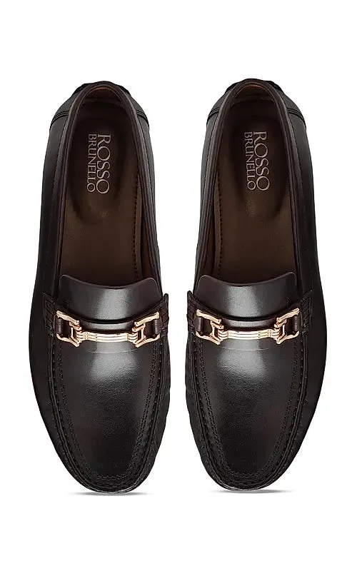 Coffee Leather Moccasins With Buckle