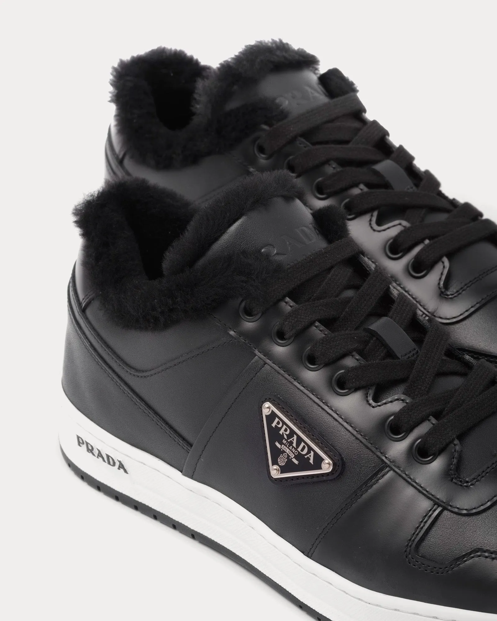 Downtown Leather & Shearling Black Low Top Sneakers