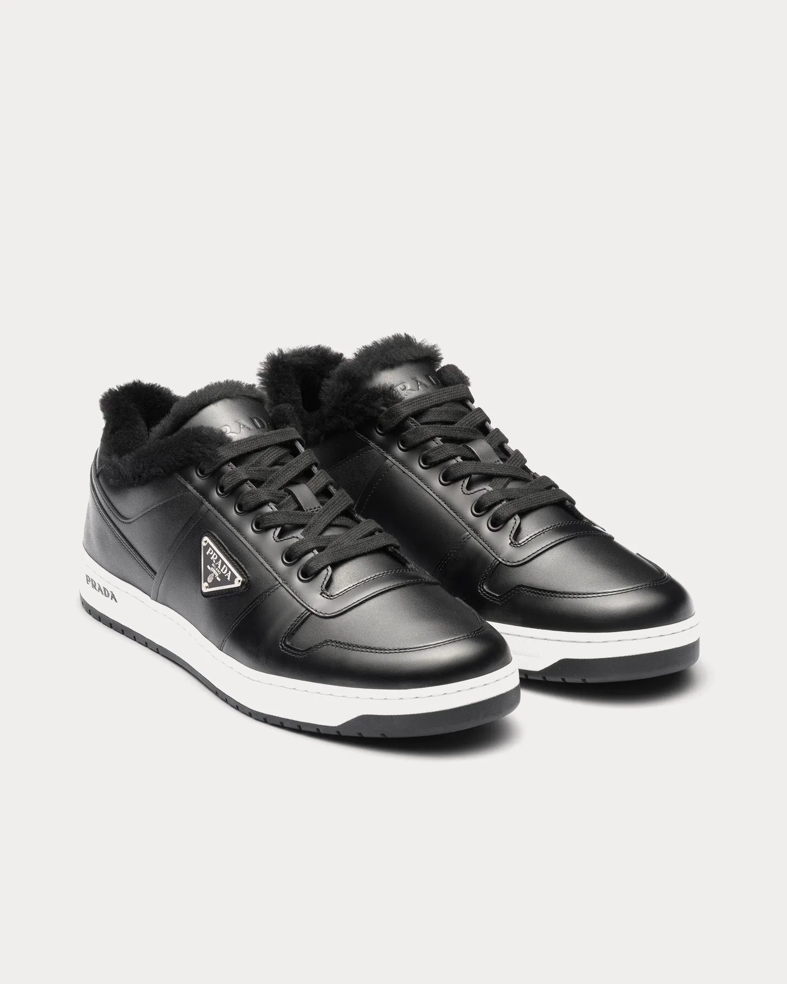 Downtown Leather & Shearling Black Low Top Sneakers