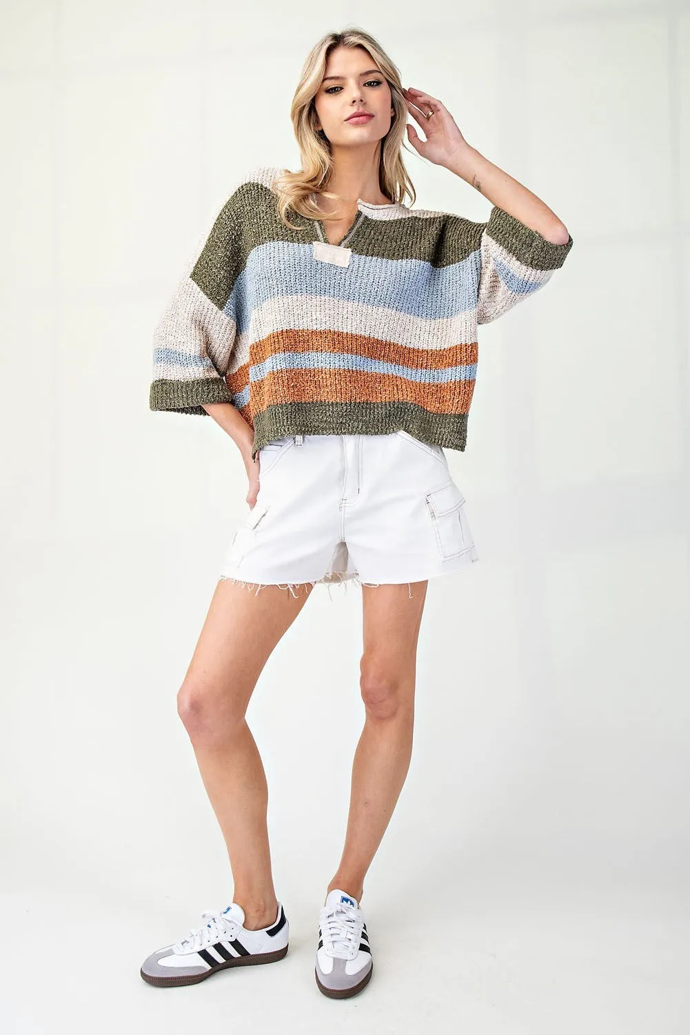 ee:some Striped Notch Collar Top