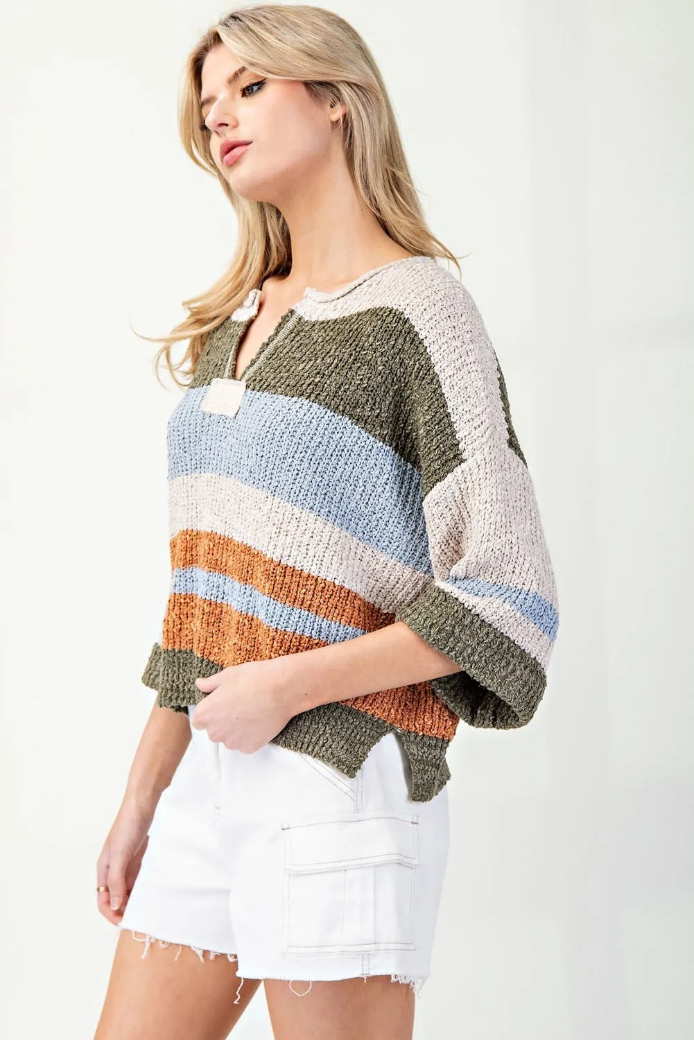 ee:some Striped Notch Collar Top