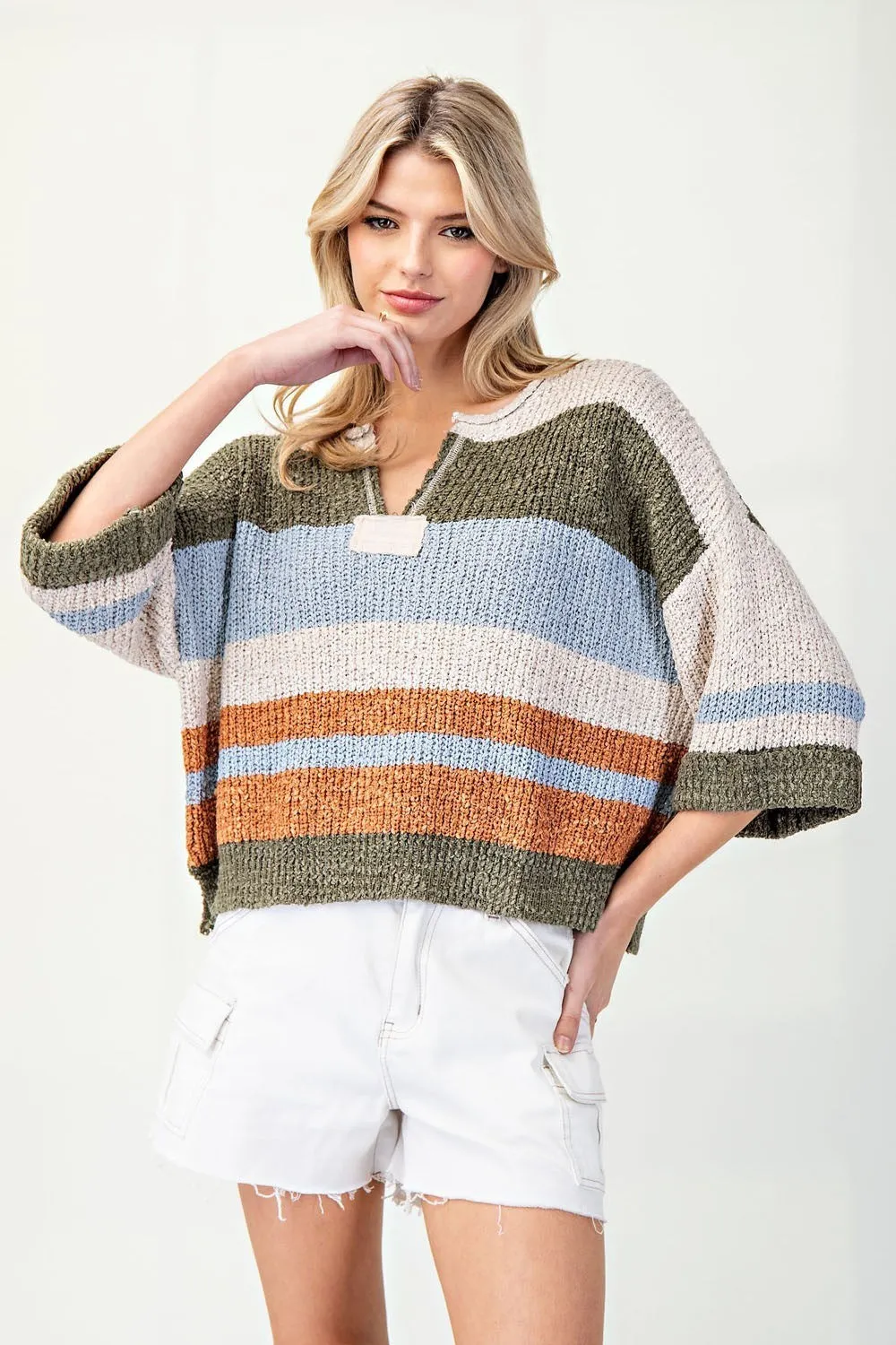 ee:some Striped Notch Collar Top