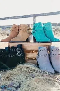 Elsa Genuine Suede Ankle Boots in Teal