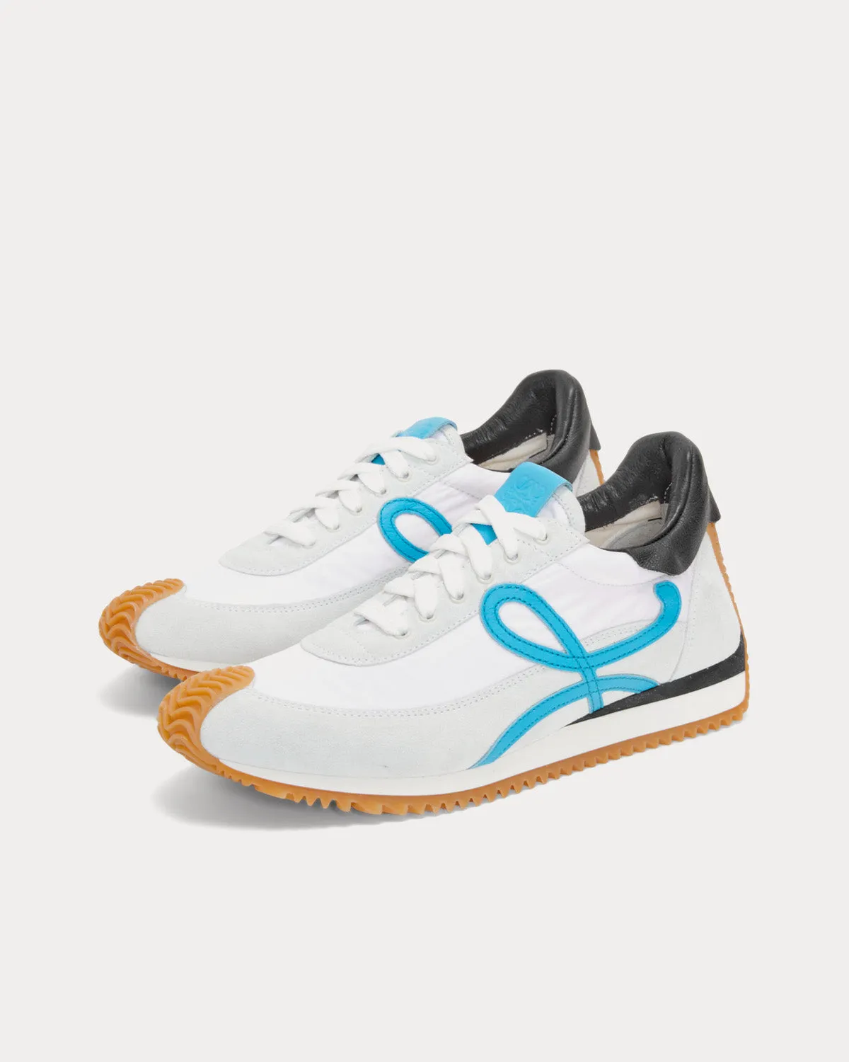 Flow Runner Calfskin & Nylon White / Blue Low Top Sneakers