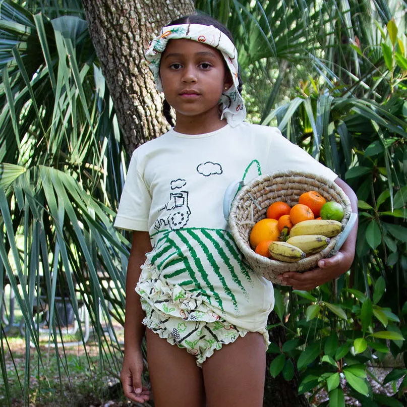 Gebroken wit T-shirt met korte mouwen en tractorprint