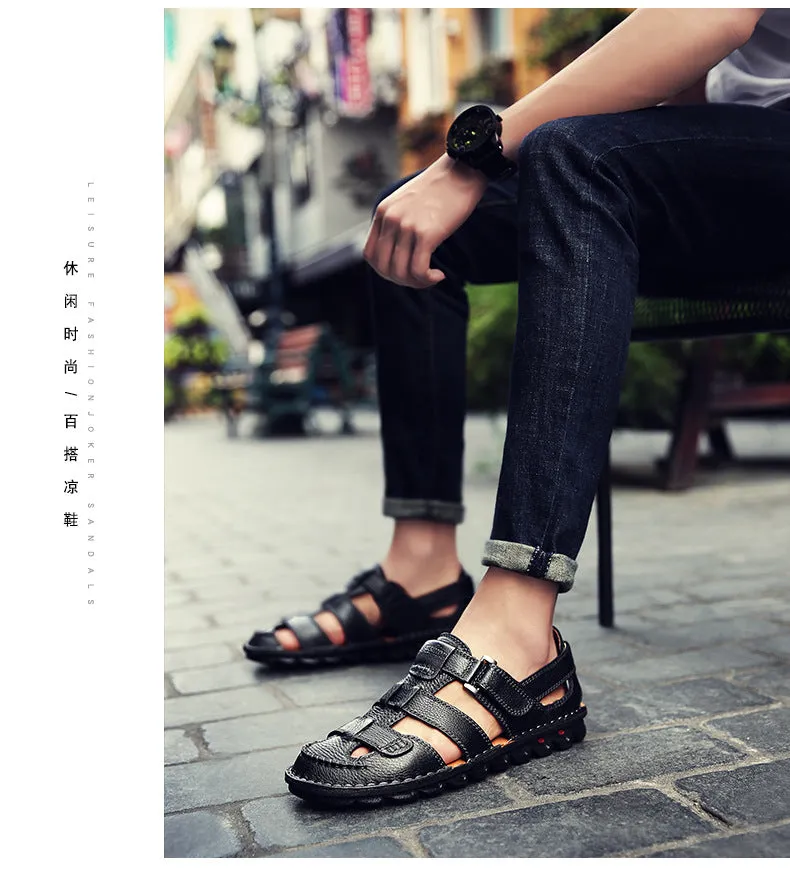 Genuine Leather Outdoor Big Size 38-48 Sandals Men Shoes Casual Summer Comfortable Sandal Male Sandalias Hiking Chaussure