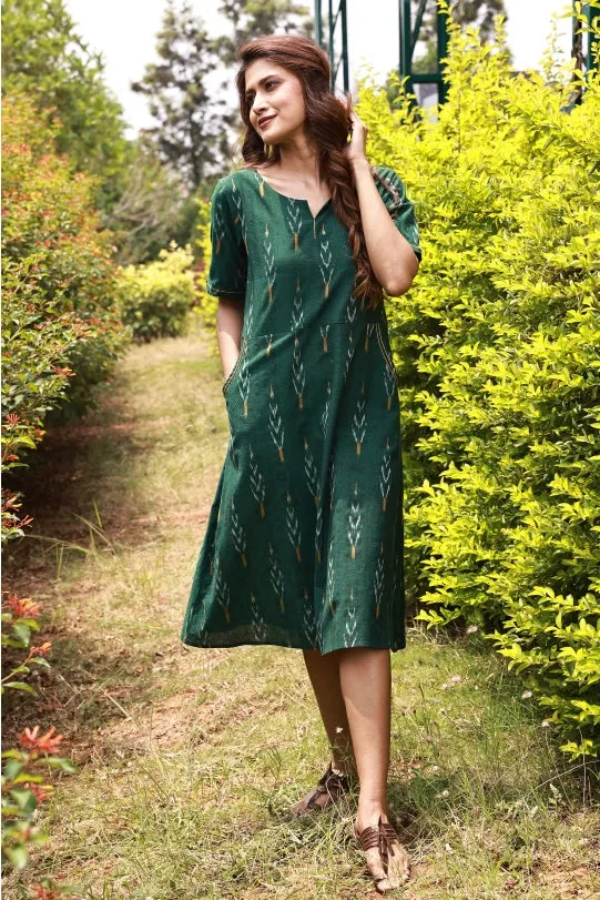 Giana Handloom Ikat Shift Dress - Green