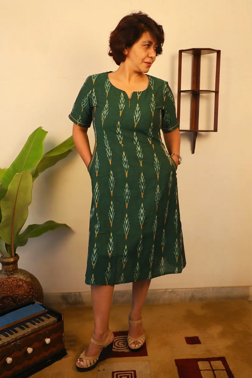 Giana Handloom Ikat Shift Dress - Green