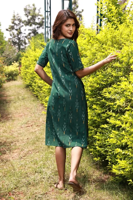 Giana Handloom Ikat Shift Dress - Green