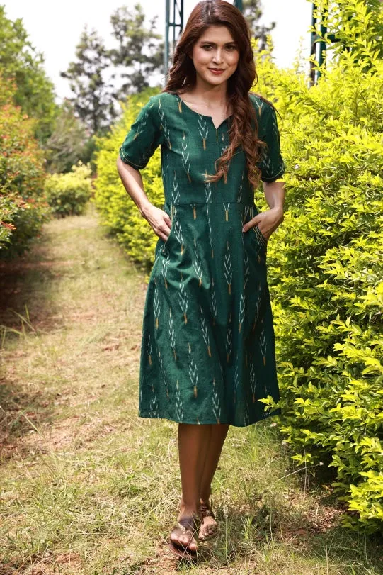 Giana Handloom Ikat Shift Dress - Green