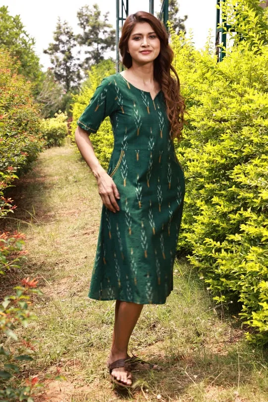 Giana Handloom Ikat Shift Dress - Green