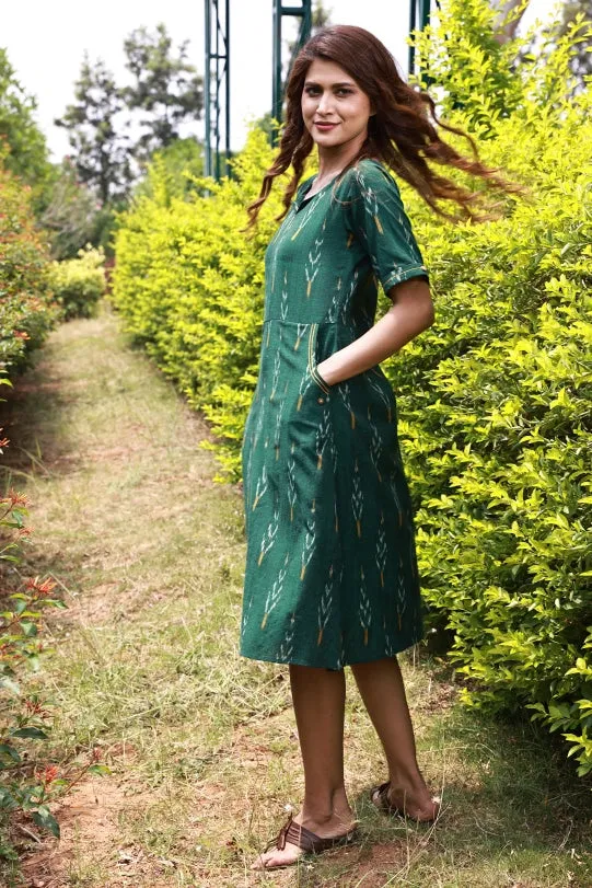 Giana Handloom Ikat Shift Dress - Green