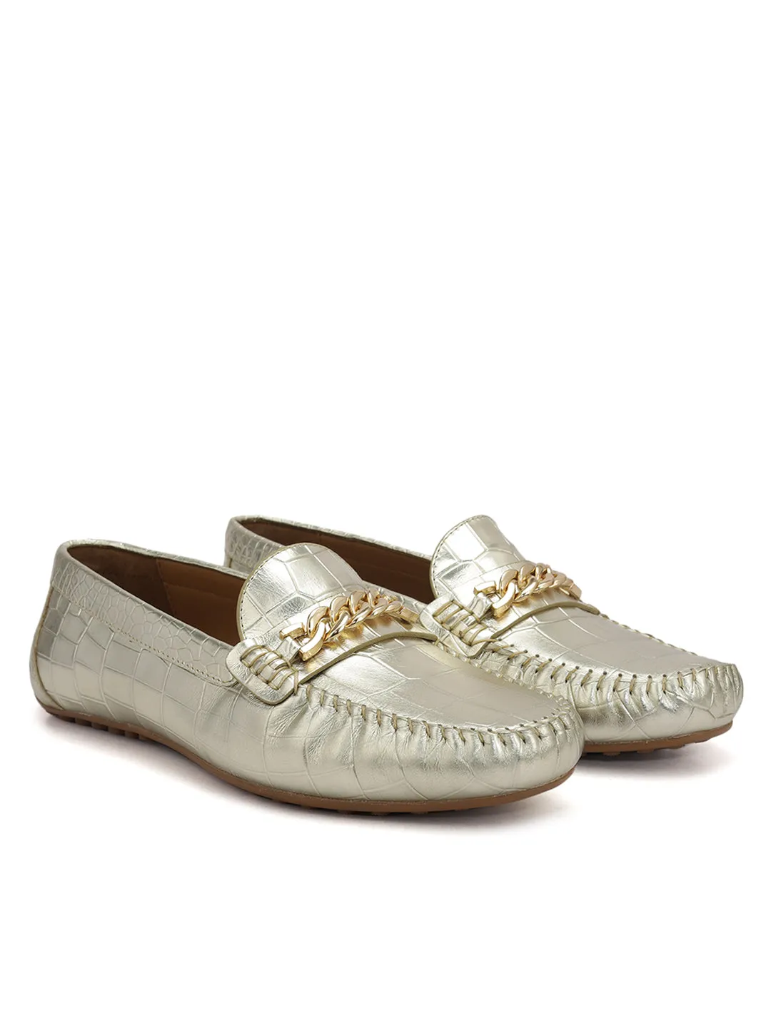 Gold Chain Embellished Moccasins