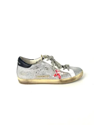 Golden Goose Superstar Silver White Pink Floral Low Top Sneakers 38 8