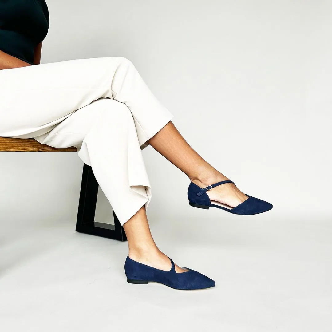 Indy Extra Wide Width Flats - Navy Suede