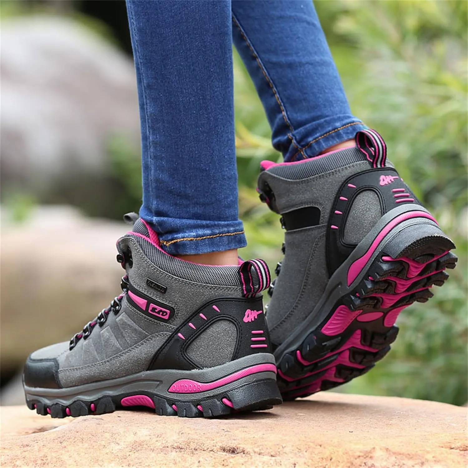 JiuQing Women's Walking Boots Waterproof Trekking & Hiking Shoes for Backpacking Camping Trails Outdoor Walking