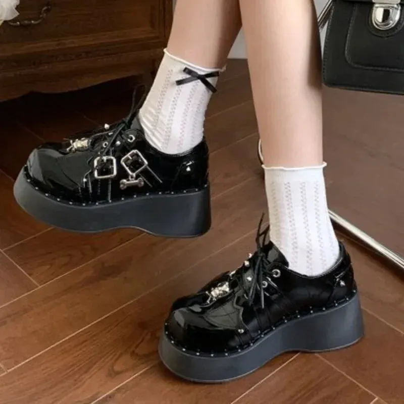 Joskaa Gothic Chunky Platform Wedges Denim Women Mary Janes Shoes 2024 New Y2k Sweet Cute Fashion Women Shoes Pumps Loafers Comfy Shoes