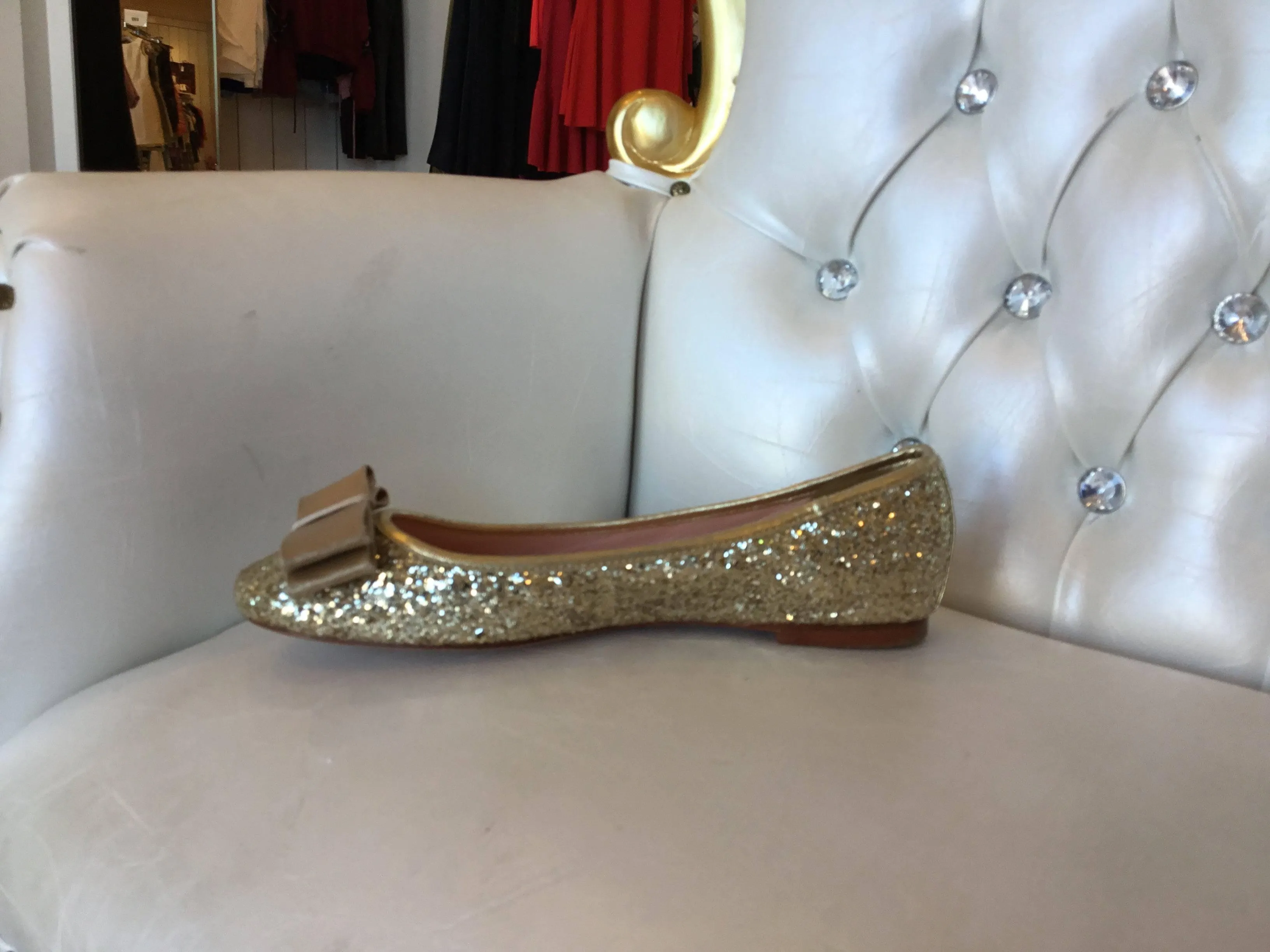 Kate spade♠️ Metallic Sequin Bow-front Ballet Flat 8M EUC