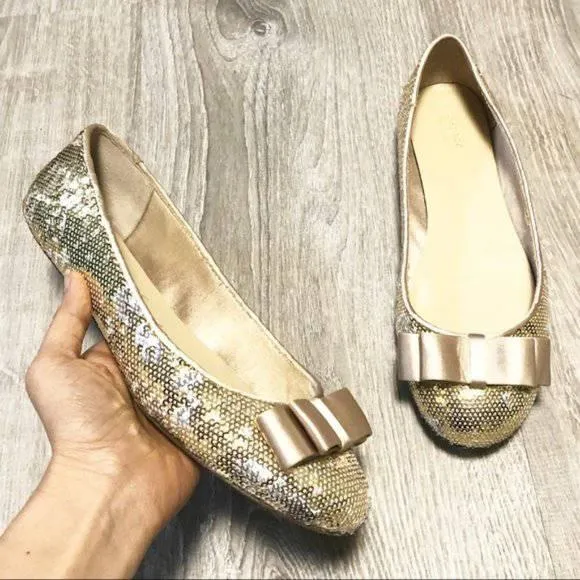 Kate spade♠️ Metallic Sequin Bow-front Ballet Flat 8M EUC