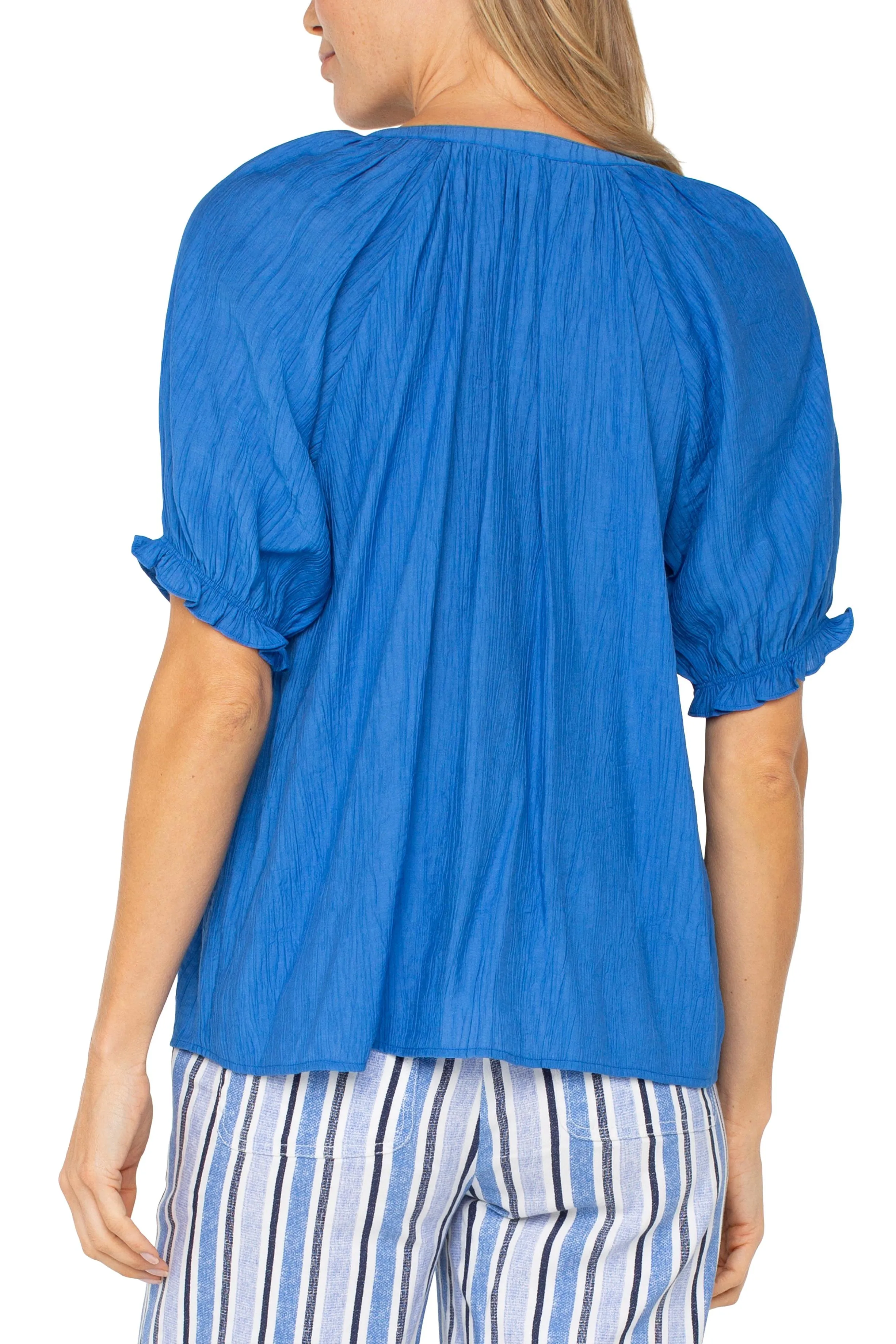 Liverpool Short Sleeve Half Placket Blouse In Cobalt