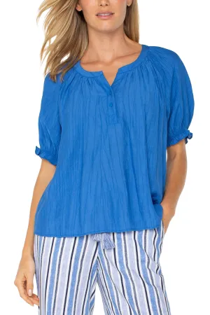 Liverpool Short Sleeve Half Placket Blouse In Cobalt