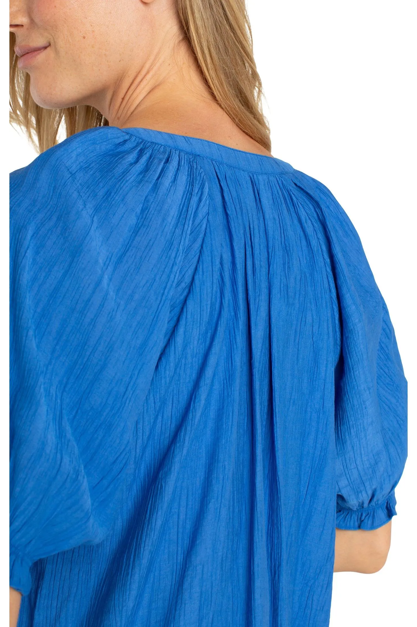 Liverpool Short Sleeve Half Placket Blouse In Cobalt