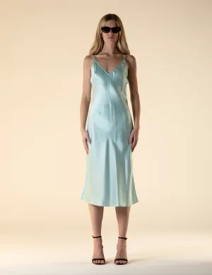 Lotus Silk Slip Midi Dress Mint