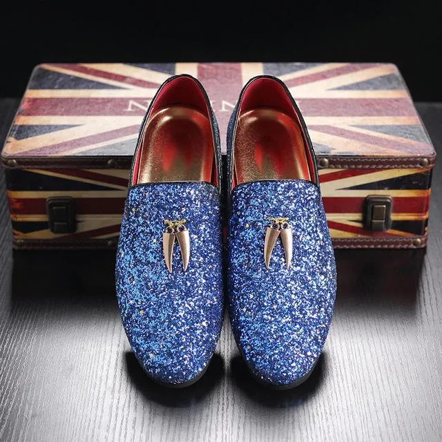 Luxury Plus Size Glitters Bling Stylish Flats Shoes Man Party Shoes