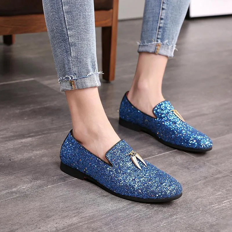 Luxury Plus Size Glitters Bling Stylish Flats Shoes Man Party Shoes