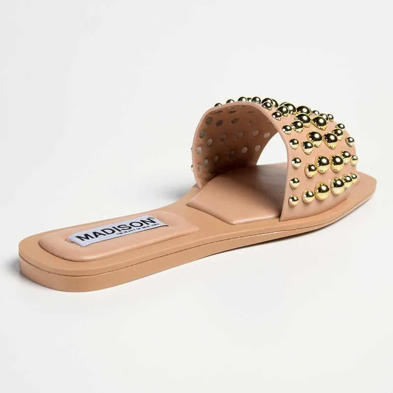 Madison Janine Studded Push In Mule - Nude
